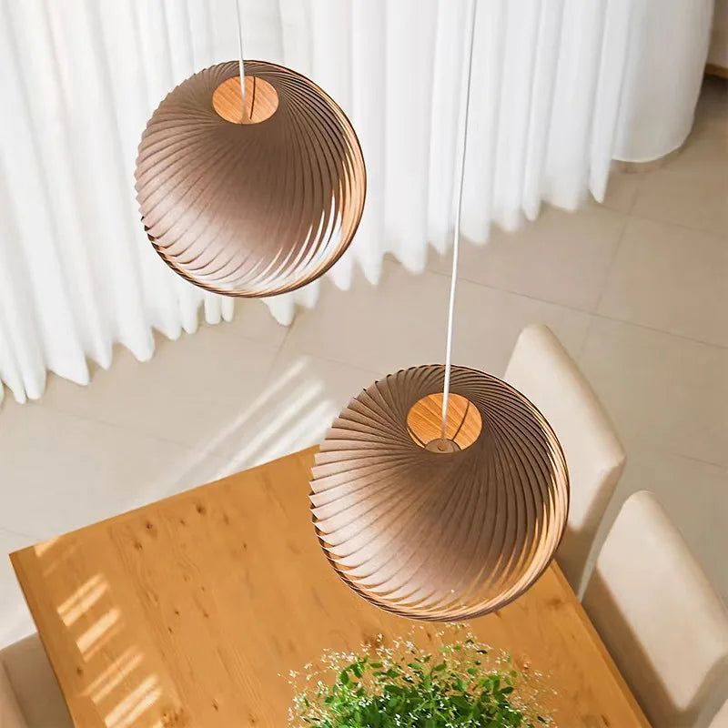 Nordic Round Ball Wooden Pendant Light - Simple And Creative Lighting For Living Room Bedroom