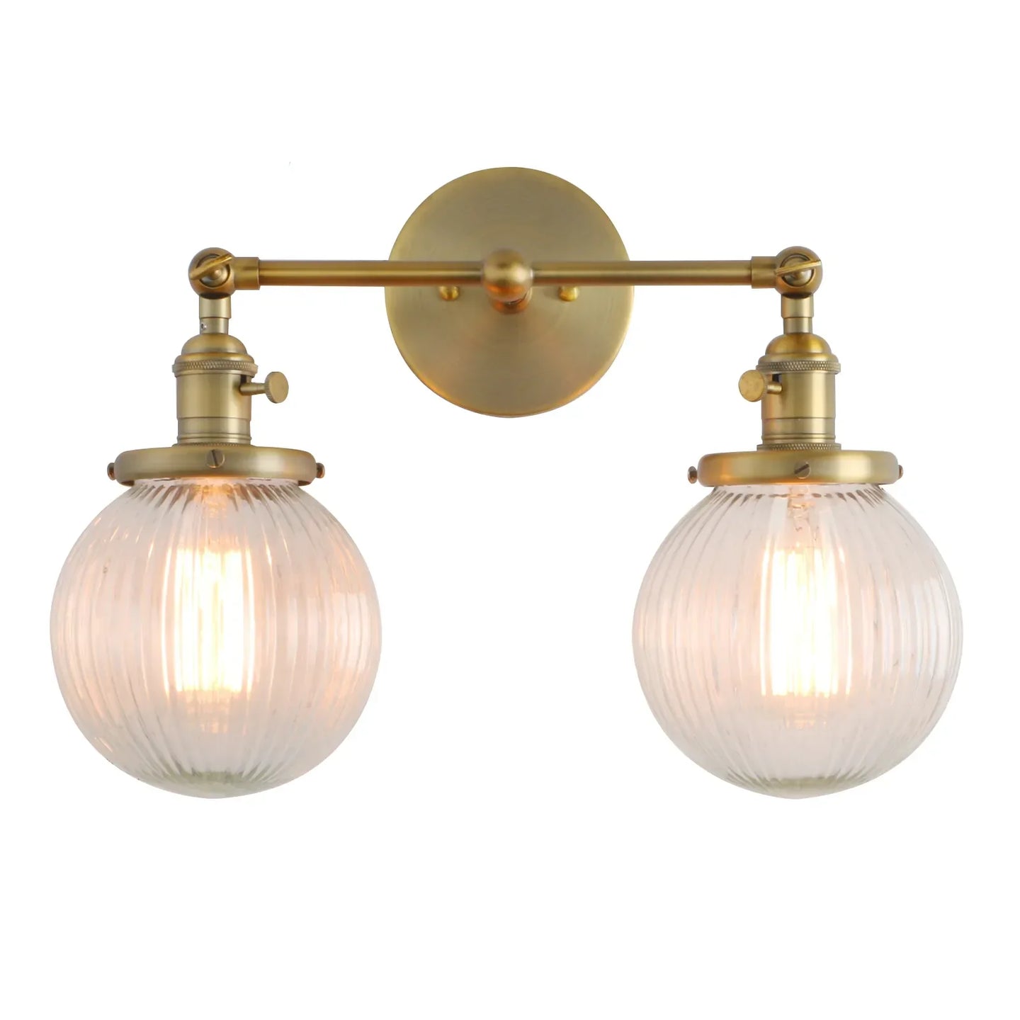 Phansthy Vintage Double Head Wall Sconces - Retro Rustic Lamps With Globe Glass Shades And Switch