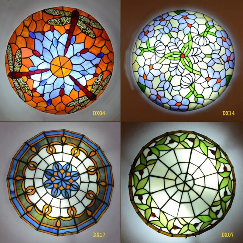 European - Style Tiffany Round Glass Ceiling Lights - Elegant Illumination For Restaurants