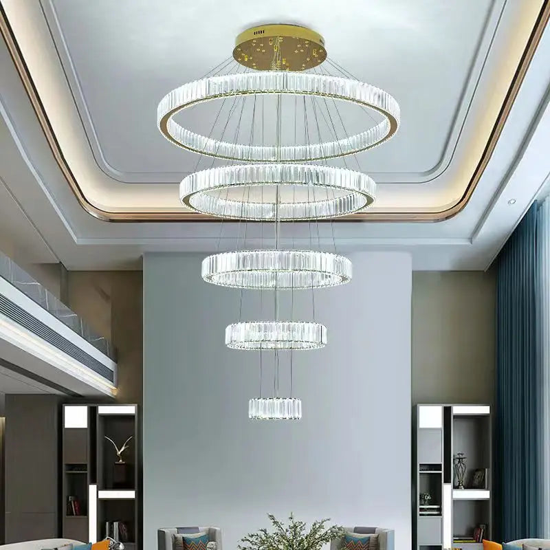 Modern Luxury Crystal Chandeliers - Golden Chandelier Lighting For Living Rooms Stairs And Duplex