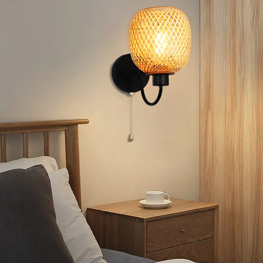 Vintage Rattan Bamboo Wall Sconce - Retro Lighting For Dining Bedroom And More Wall Lamp