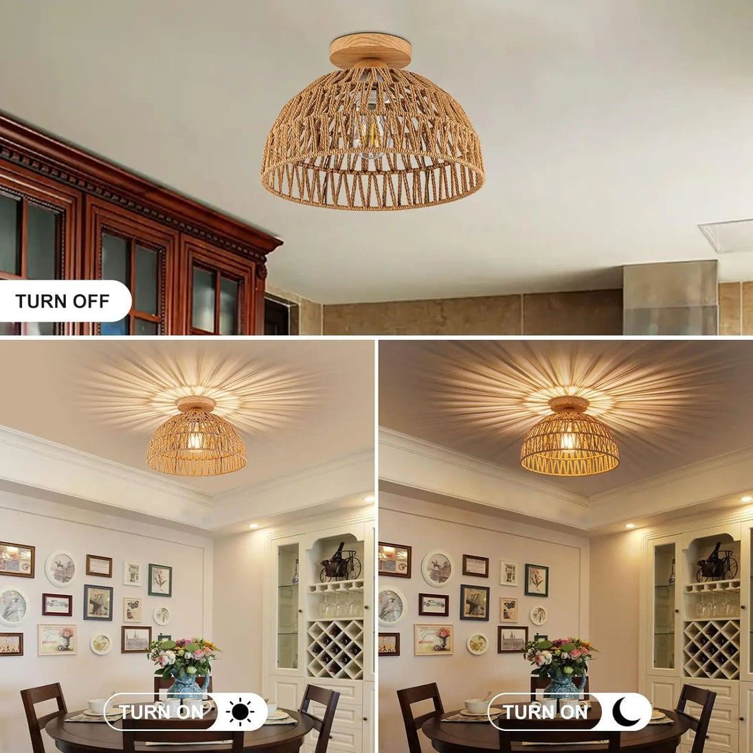 Boho Rattan Flush Mount Ceiling Light - Hand - Woven Elegance For Your Space Ceiling Light