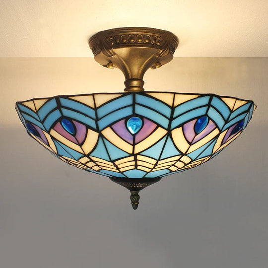 Vintage Tiffany Stained Glass Ceiling Lights - Mediterranean Baroque Hanging Lamp For Living Room