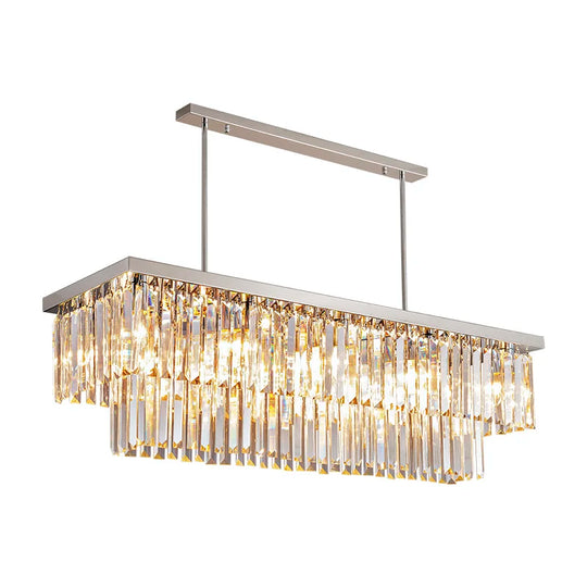 Sophisticated Silver Crystal Chandelier - Ideal For Dining Rooms And Kitchen Islands Luxury Led