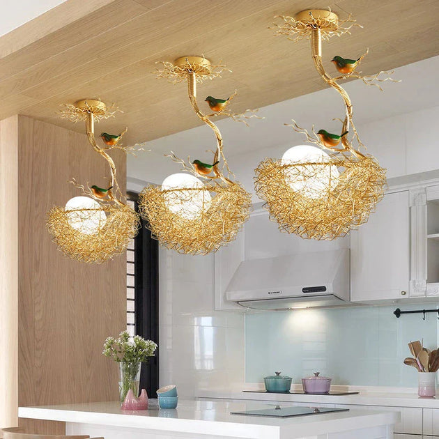 Modern Led Gold Bird’s Nest Chandeliers - Illuminate Your Living Dining And Kitchen Spaces With