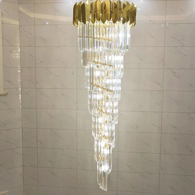 Luxurious Interior Hall Stairwell Golden Chandelier - Modern Elegance With Clean Crystal Ball