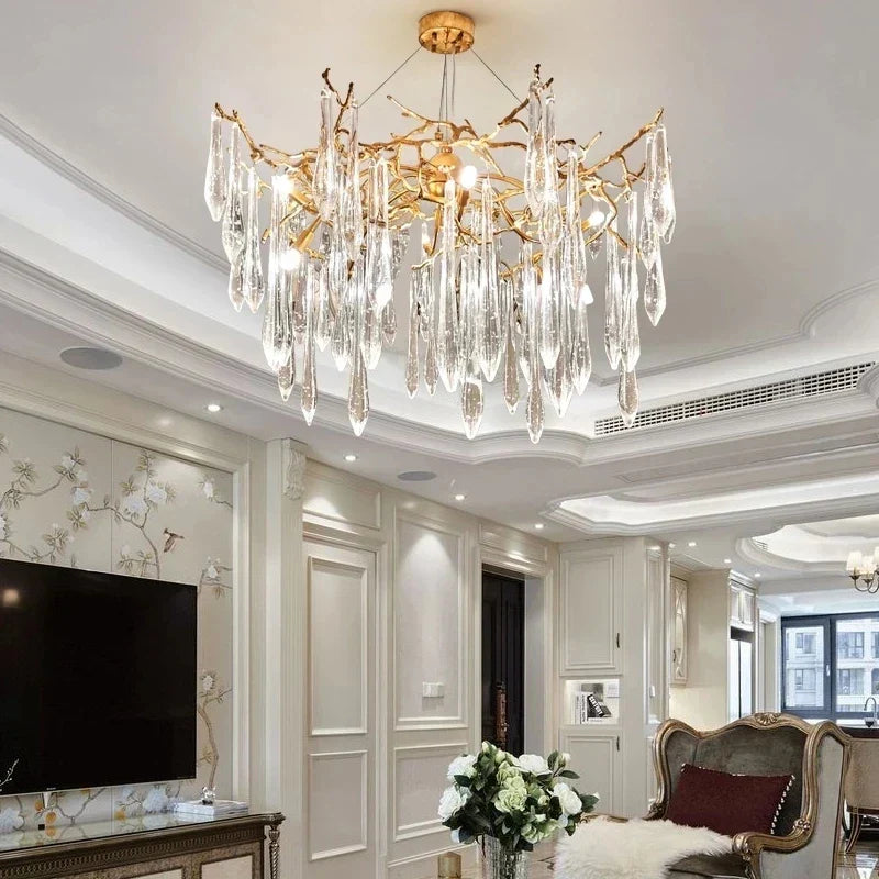 Modern Crystal Chandeliers - Luxury Living And Dining Room Lighting With Bar Design Featuring