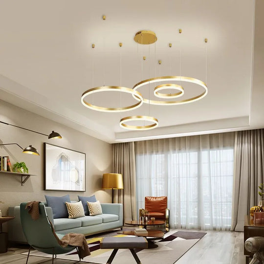 Modern Led Home Decor Chandelier Ring Light - Circular Fixtures For Living Ceiling Pendant Lamp In