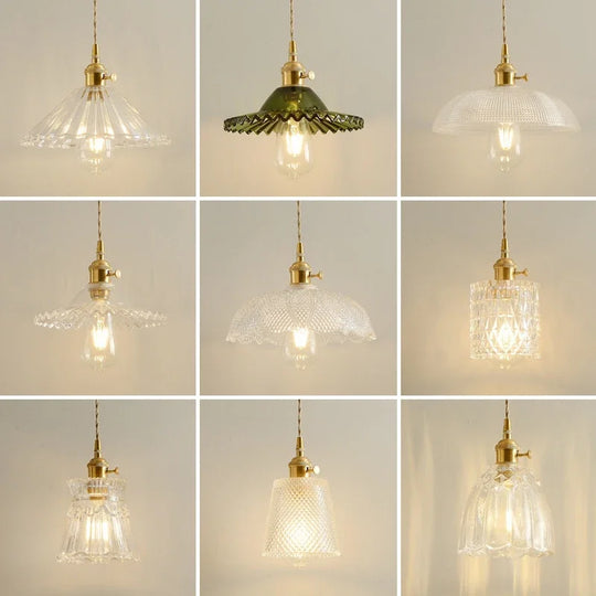 Retro Glass Chandelier Single Head Clear Pendant Lamps Restaurant Tea Room Bar Bedrooms Studio Cafe