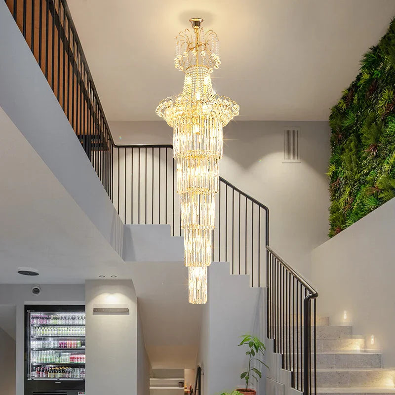 European - Style Duplex High Ceiling Chandelier - Golden Elegance For Grand Halls And Stairwell