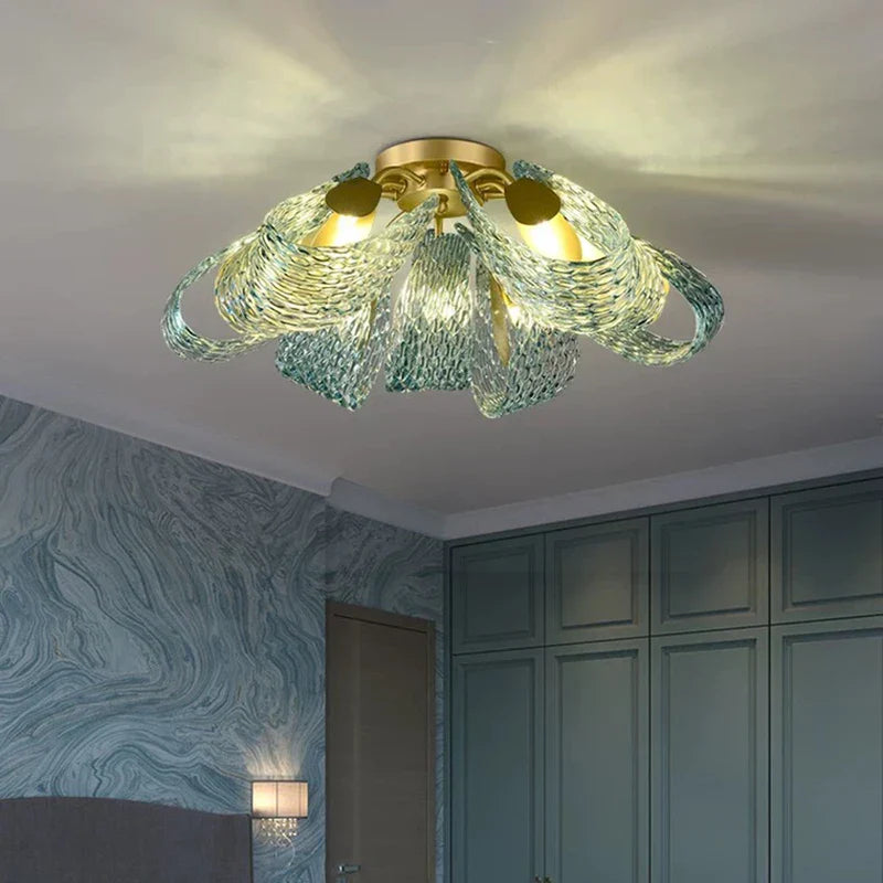 Modern Glass Decorative Ceiling Lights - Light Luxury Design In Yellow Copper And Blue For Bedrooms