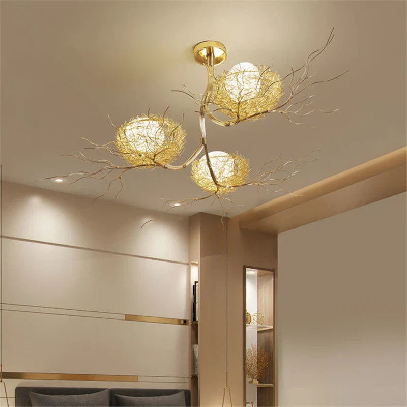 Modern Led Gold Bird’s Nest Chandeliers - Illuminate Your Living Dining And Kitchen Spaces With