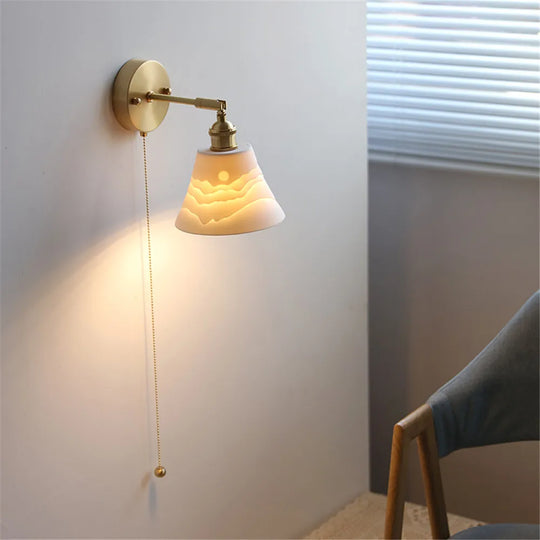 Nordic Home Decoration Bedside Ceramic Wall Light - Led Fixture With Pull Switch For Living Room