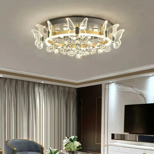 Cartoon Children’s Room Crystal Ceiling Light - Butterfly Chandelier And Balloon Led Bedroom For