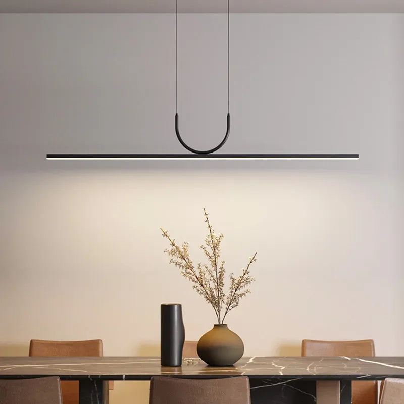 Contemporary Led Strip Pendant Lights - Stylish Black Chandelier For Living Dining Room And Kitchen