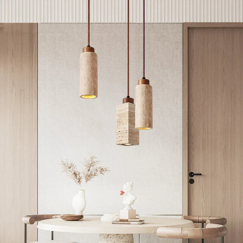 Yellow Travertine Marble Pendant Lamp - Wabi - Sabi Elegance For Dining Kitchen And More Ceiling