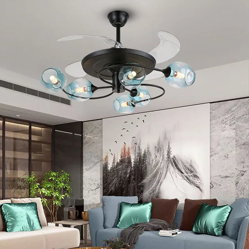 New Invisible Fan Light - Minimalist Living Room Ceiling With Glass Lampshades And Remote Control