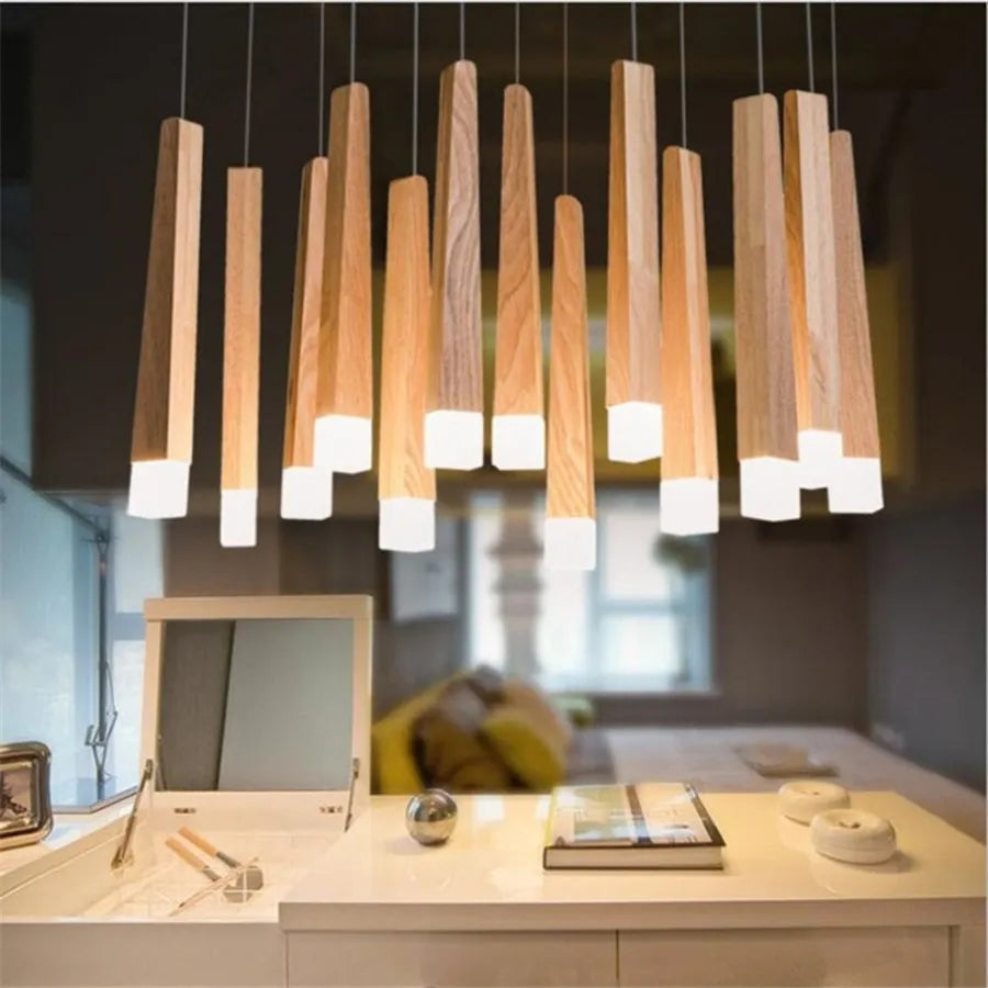 Modern Wooden Stick Pendant Light - Nordic Elegance For Kitchen And Living Room Decor Lights