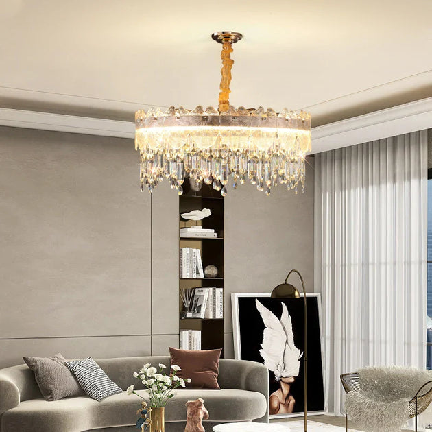 New Modern Led Pendant Lamp - Gold Luxury Round Crystal Ceiling Chandelier For Living Rooms