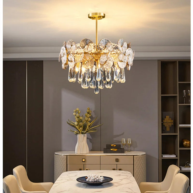 Modern Light Luxury Led Lotus Flower Crystal Ceiling Chandelier - Elegance For Living Rooms