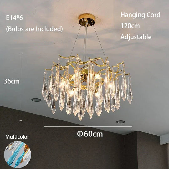 Multi - Color Glass Drop Ceiling Chandeliers - Luxury Led Pendant Lights For Post - Modern Home