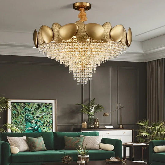 Led Tassels Crystal Chandelier - Modern Stainless Steel Gold Long/Round Pendant Light Chandelier