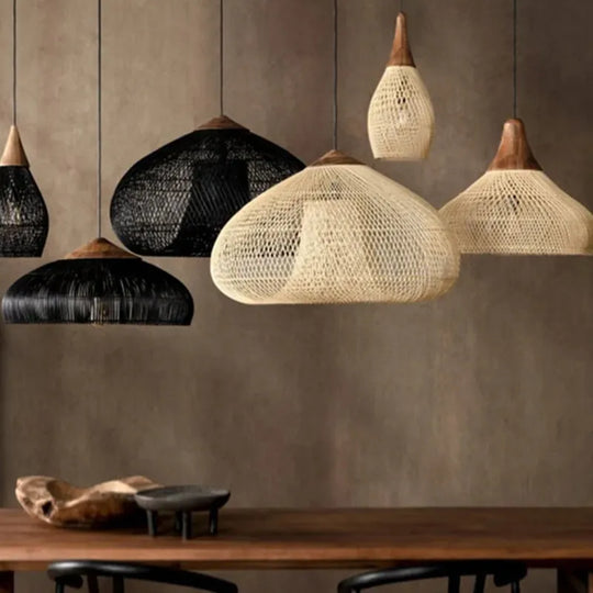 Wabi Sabi Vintage Handmade Rattan Pendant Lamps - Japanese Style Lighting For Kitchen Island And