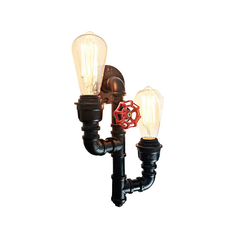 Industrial Metal Valve Double Head Water Pipe Wall Light - Antique Lamp For Kitchen Bedroom And