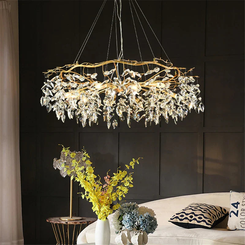 Elegant Long Gold K9 Crystal Chandelier - Ideal For Kitchen Dining Room Bedroom And Living Ceiling