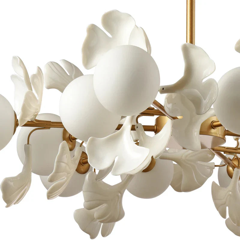 Nordic Led Chandelier - Ginkgo Leaf Design With Acrylic White Leaves For Living Rooms And Bedrooms