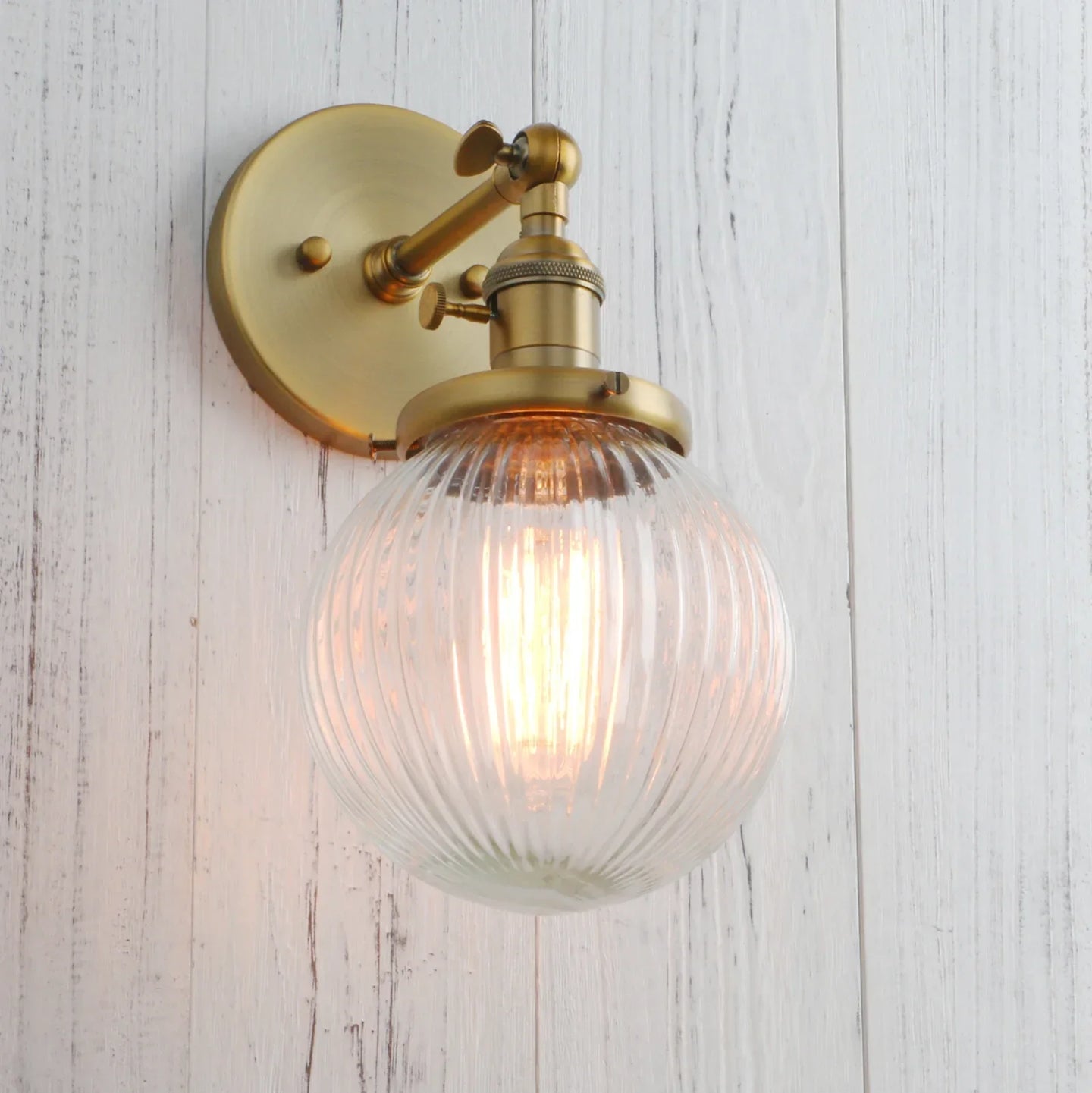 Permo Industrial Ribbed Globe Glass Wall Light - Stylish Switched Sconces For Kitchen Living Room