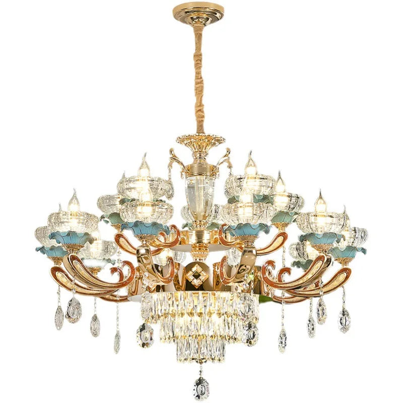 Elegant European Crystal Ceramic Chandelier - A Modern Light Luxury Fixture For Living Rooms