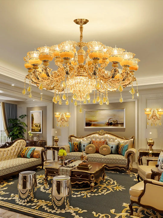 Elegant European Style Crystal Chandelier - A Luxurious Jade - Inspired Main Lamp For Living Rooms