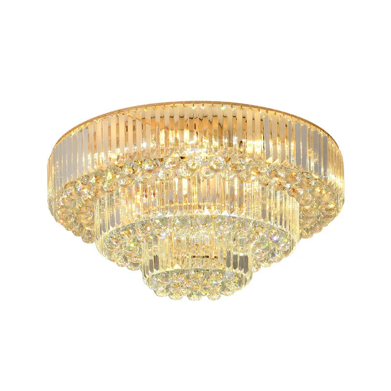 Modern Golden Rectangle Round Crystal Ceiling Light - Elegant Led Lighting For Living Rooms Dining