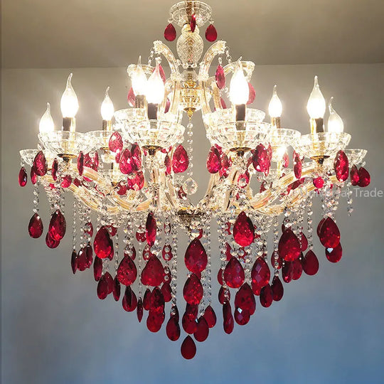 European Princess Crystal Chandelier - Choose From Warm Pink Blue Purple Or Red For Creative Room