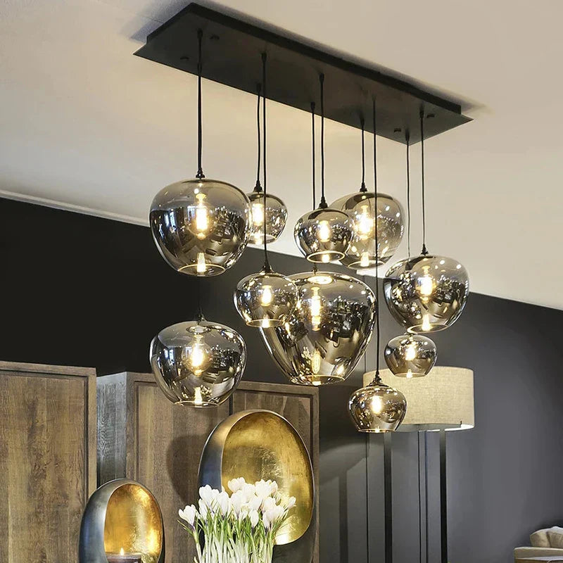 Smoky Grey Led Pendant Lights - Nordic Glass Chandelier For Dining Living Room Kitchen And Bar