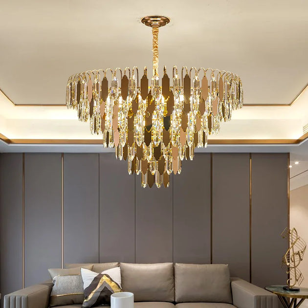 Modern Led Luxury Triangular Multi - Level Crystal Chandelier - Elegant Illumination For Living