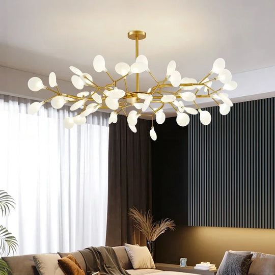 Modern Firefly Led Chandelier - Black And Gold Ceiling Pendant Lamp For Living Room Bedroom Hall