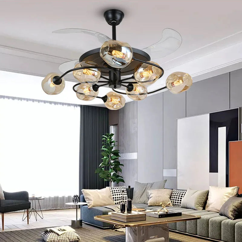 New Invisible Fan Light - Minimalist Living Room Ceiling With Glass Lampshades And Remote Control