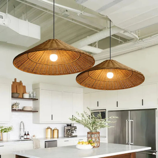 Minimalist Rattan Dou Pendant Light - Hand - Knitted Elegance For Dining Living And Kitchen Spaces