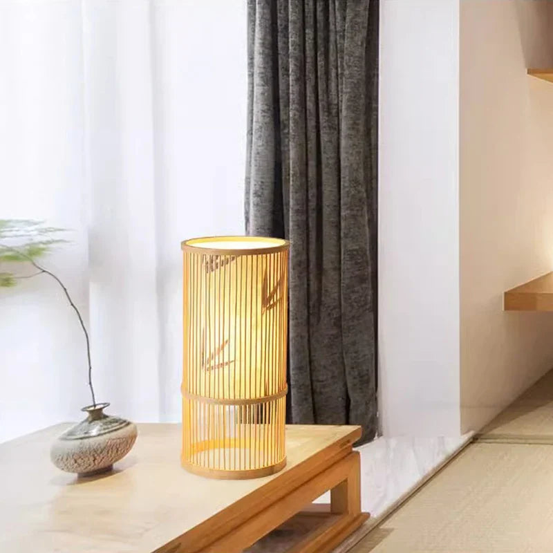 Style Bamboo Weaving Table Lamp - Creative Rattan Bedside Lighting