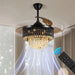 42 Inches Fandelier Ceiling Fan With Light Retractable Chandelier Invisible Blades Dimmable Crystal