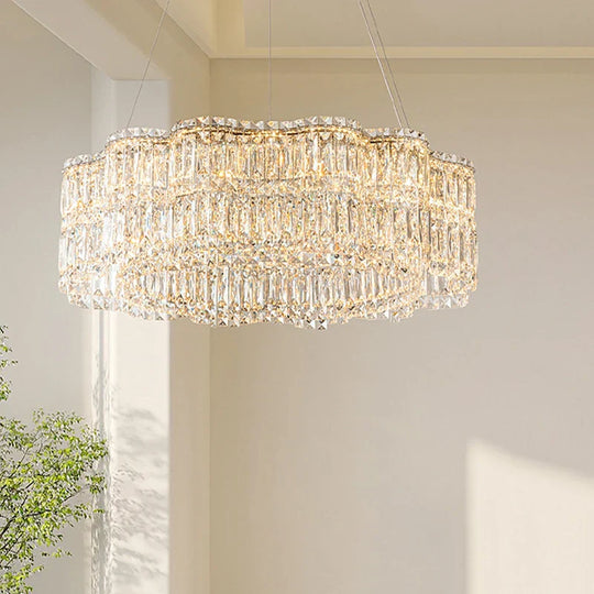 Flower Wave Crystal Luxury Ceiling Chandeliers - Modern Led Lustre Hanging Lamps For Dining Room