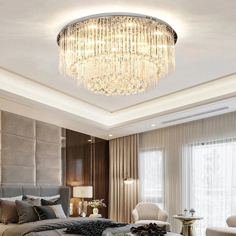 Luxury Chrome Led Ceiling Lights - Modern Elegance For Living Rooms With Crystal Accents Ceiling