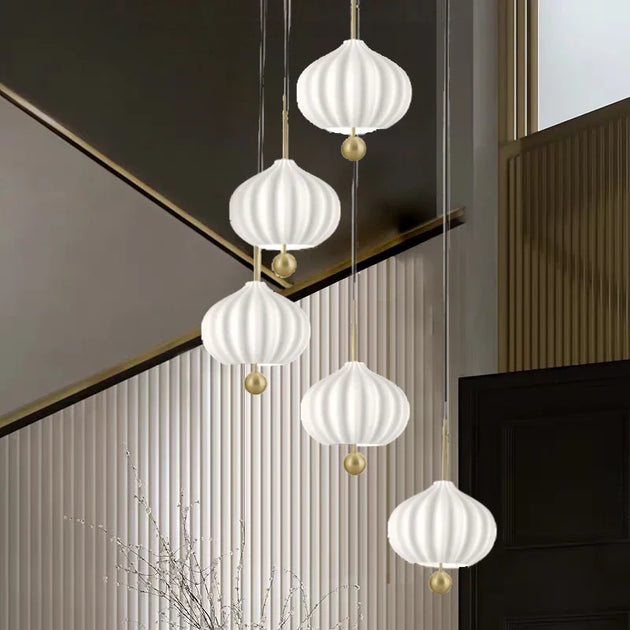 Glass Pumpkin Ceiling Chandeliers - Nordic Elegance For Stairs And Ceilings With Led Illumination