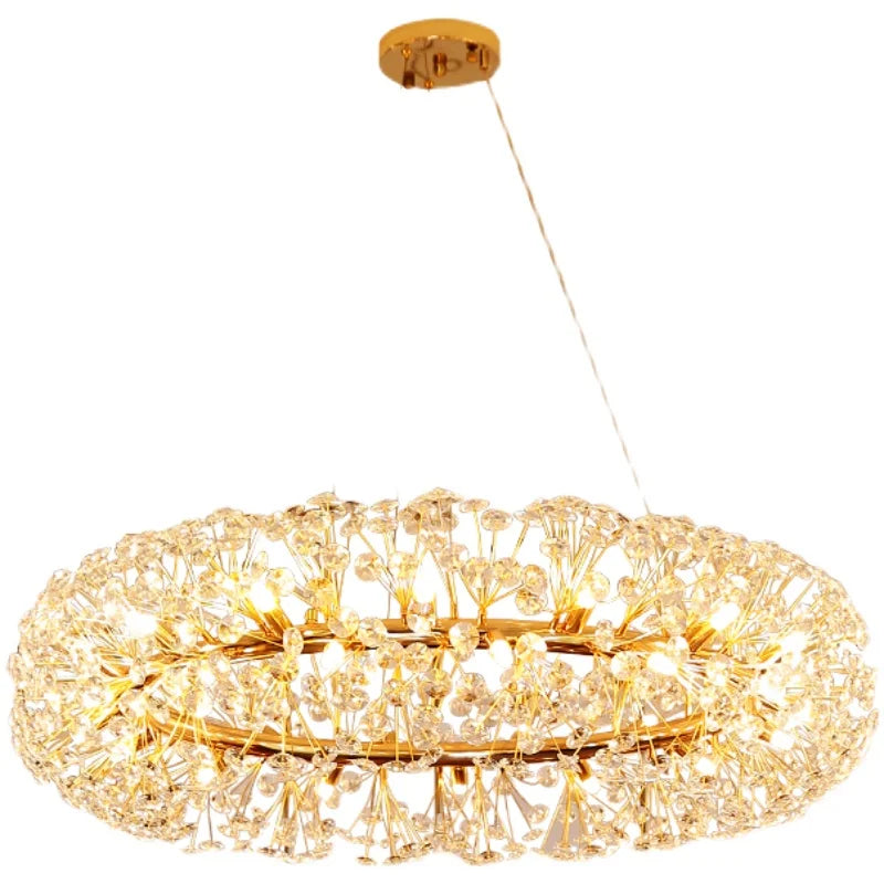 Elegant Modern Gold K9 Crystal Hanging Chandelier - A Luxury Led Fixture For Living And Dining