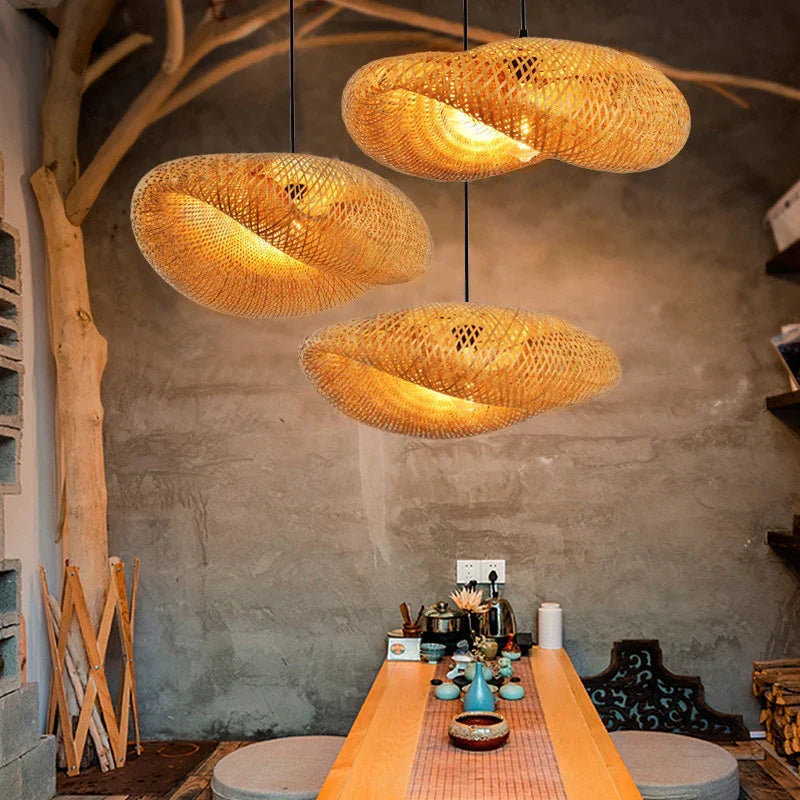 Bamboo Artistry Hand - Woven Pendant Lights - Exquisite Rattan Wicker Chandelier For Your Home