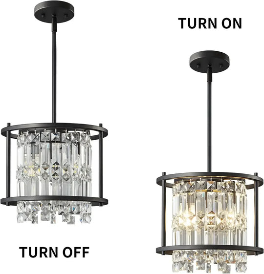 Industrial Farmhouse Chandelier - Black Metal And Crystal Pendant Ceiling Light Fixture Lights