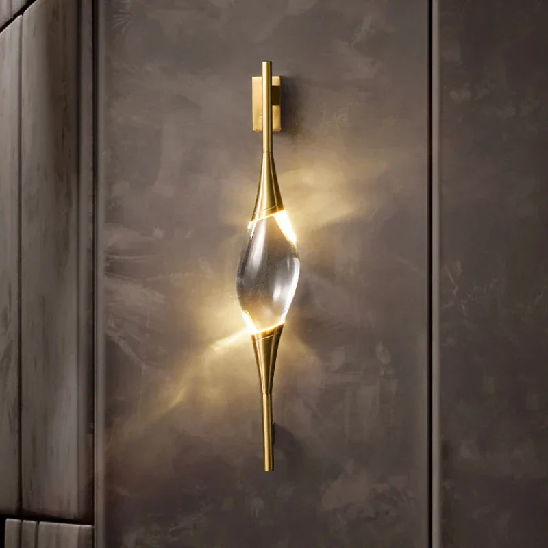 Postmodern Crystal Wall Lamp - Copper Body Light For Bedside Stair Sconce Brass Foyer Dining Room