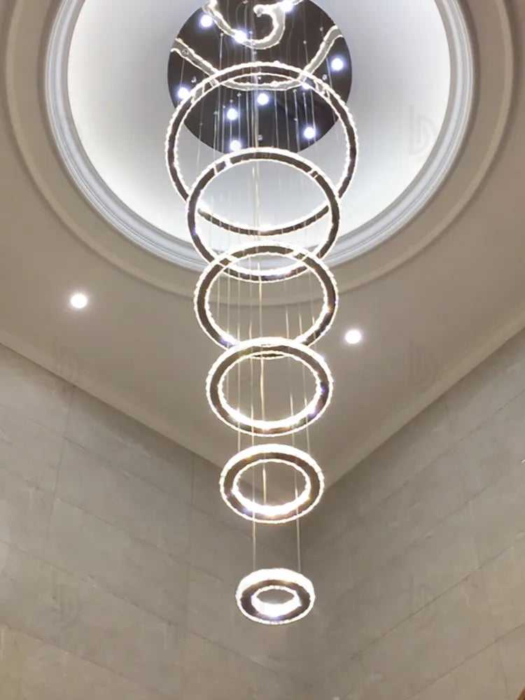 Modern Luxury Crystal Staircase Chandelier - Rings Design For Loft Villa And Lobby Indoor Lighting